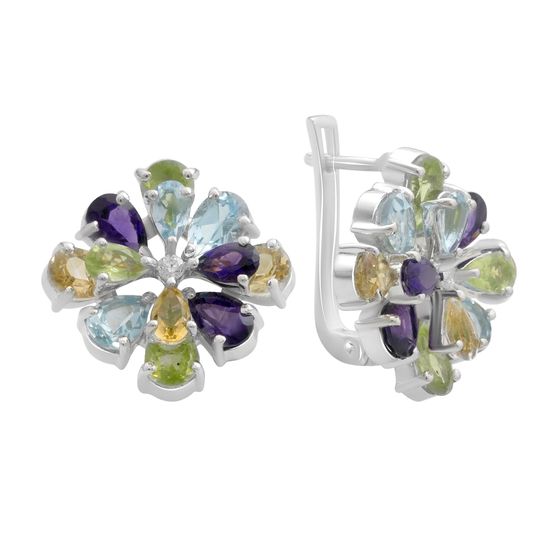 Серебряные серьги с аметистом 8.24ct, цитрином, хризолітом, топазом