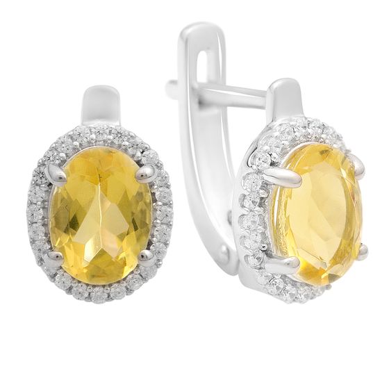 Серебряные серьги с цитрином nano 2.687ct, фианитами