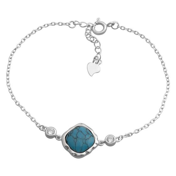 Серебряный браслет с бирюзой, фианитами
