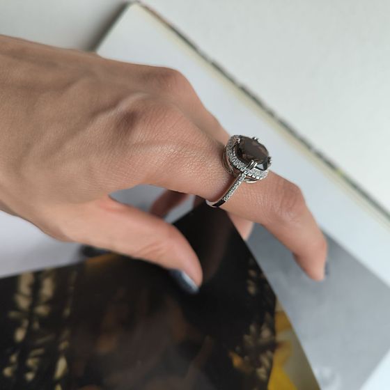 Серебряное кольцо с раухтопазом (дымчатым кварцем) 5.457ct, фианитами