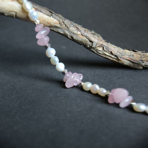 Серебряный браслет с кварцем, жемчугом барочным