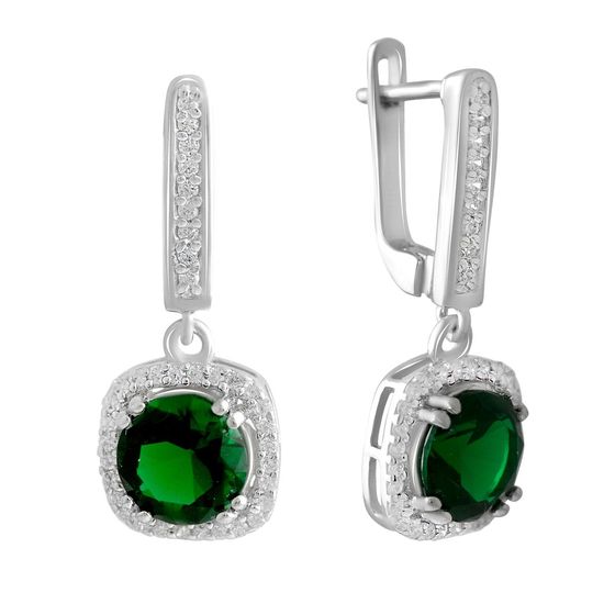 Серебряные серьги с изумрудом nano 3.931ct, фианитами