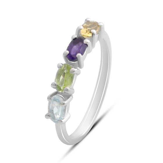 Серебряное кольцо с аметистом 0.868ct, топазом, цитрином, хризолітом