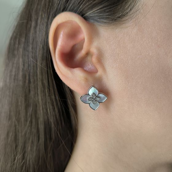 Серебряные серьги с перламутром, фианитами