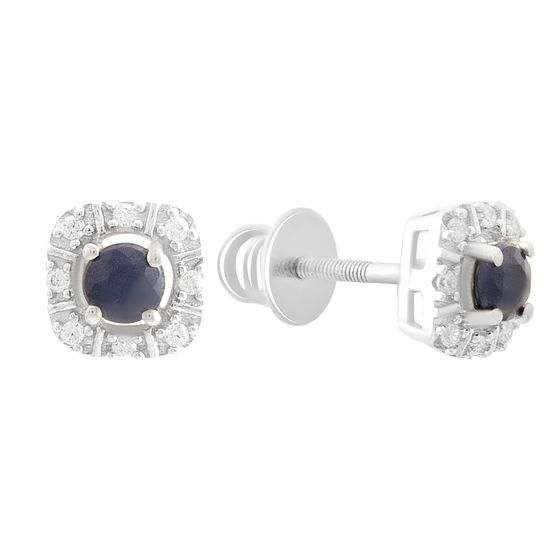Серебряные серьги с сапфиром 1.028ct, фианитами