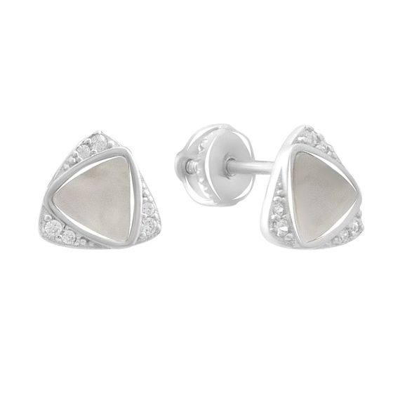 Серебряные серьги с перламутром, фианитами