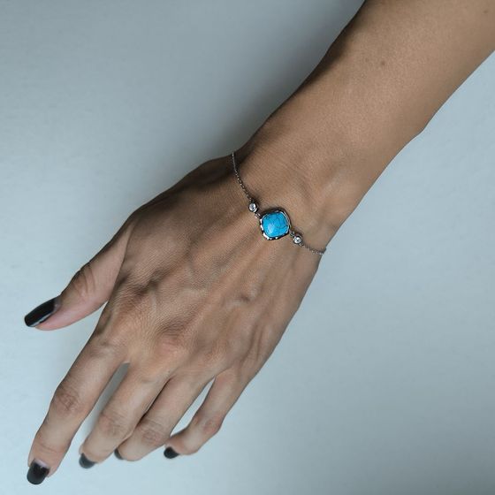 Серебряный браслет с бирюзой, фианитами