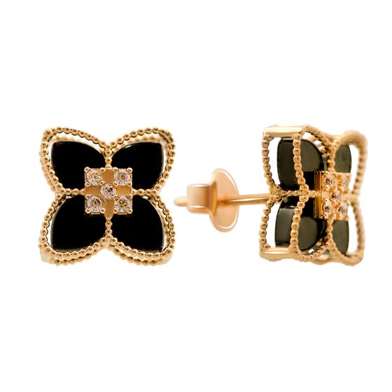 Серебряные серьги с ониксом, фианитами 0.1ct