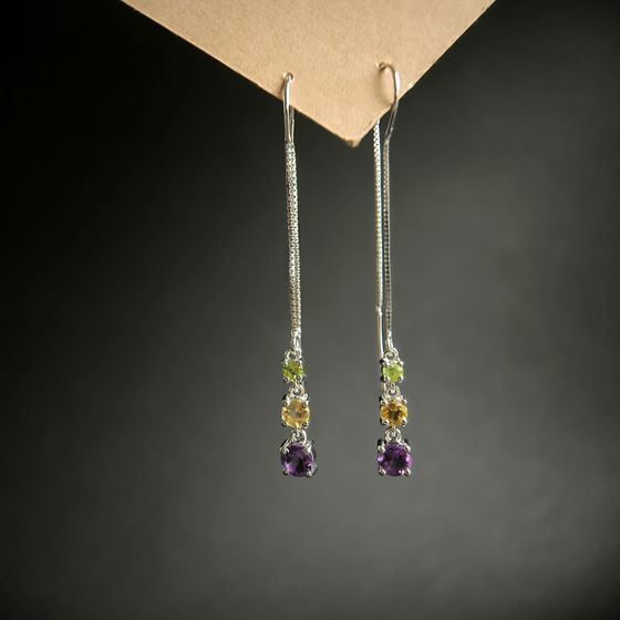 Серебряные серьги с аметистом 1.783ct, цитрином, хризолітом