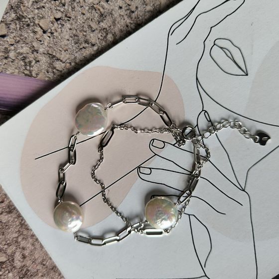 Серебряный браслет с жемчугом барочным Серебряный браслет с жемчугом барочным