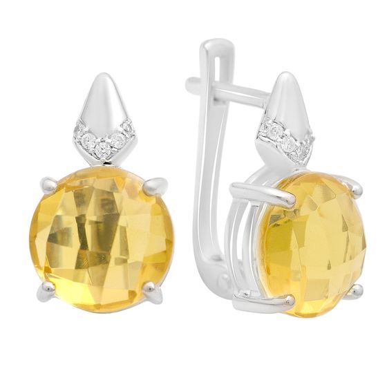 Серебряные серьги с цитрином nano 7.05ct, фианитами