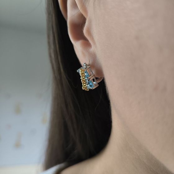 Серебряные серьги с топазом, фианитами