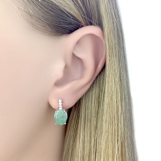 Серебряные серьги с изумрудом 3.783ct, фианитами