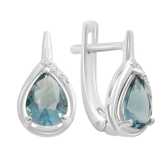 Серебряные серьги с топазом Лондон Блю 1.705ct, фианитами