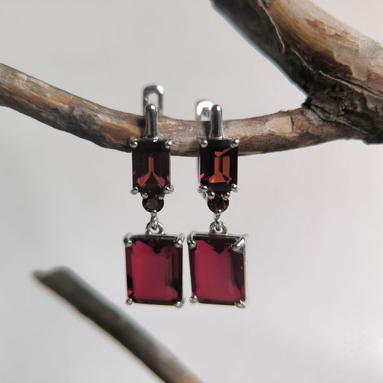 Серебряные серьги с гранатом, гранатом nano