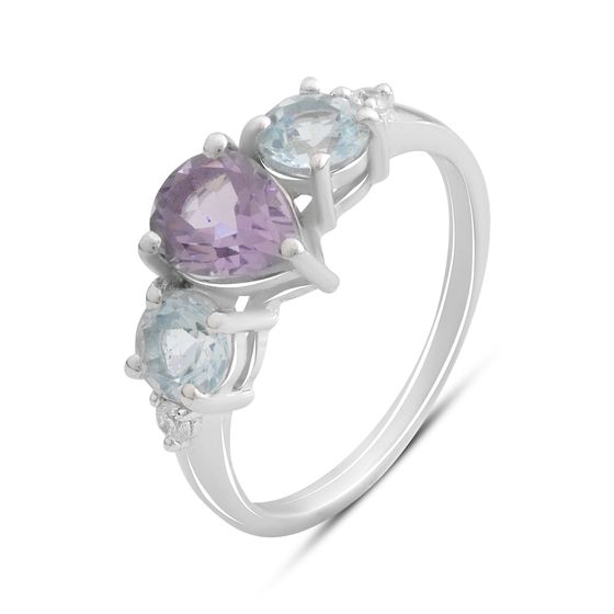 Серебряное кольцо с аметистом, топазом