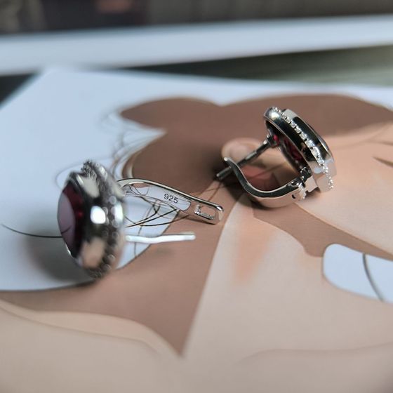 Серебряные серьги с гранатом nano 7.328ct, фианитами