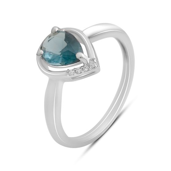Серебряное кольцо с топазом Лондон Блю 0.844ct, фианитами