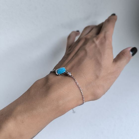 Серебряный браслет с бирюзой, фианитами