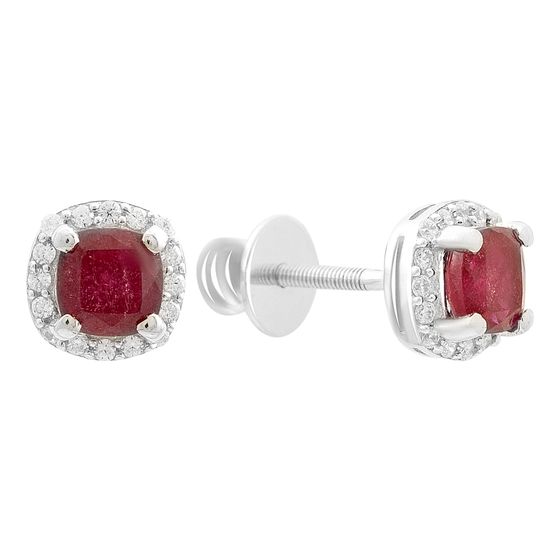 Серебряные серьги с рубином 2.146ct, фианитами