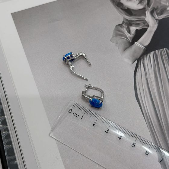 Серебряные серьги с опалом 2.59ct, фианитами