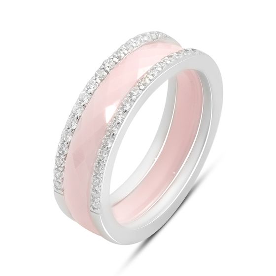 Серебряное кольцо с керамикой, фианитами