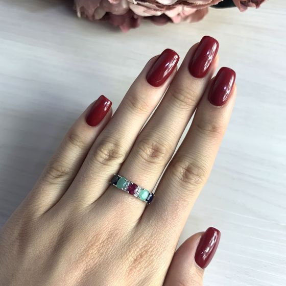 Серебряное кольцо с изумрудом 1.666ct, рубином, сапфиром
