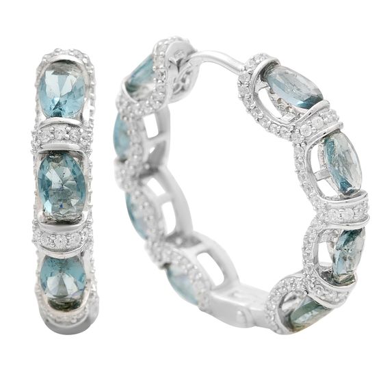 Серебряные серьги с топазом Лондон Блю 8.12ct, фианитами