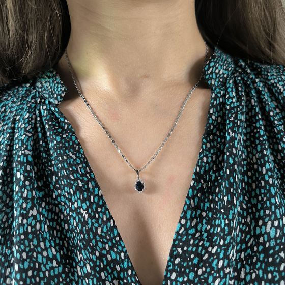 Серебряная подвеска с сапфиром 1.098ct, фианитами