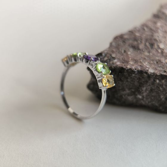 Серебряное кольцо с аметистом 1.955ct, цитрином, хризолітом