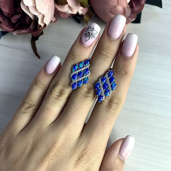 Серебряные серьги с опалом 2.566ct, фианитами