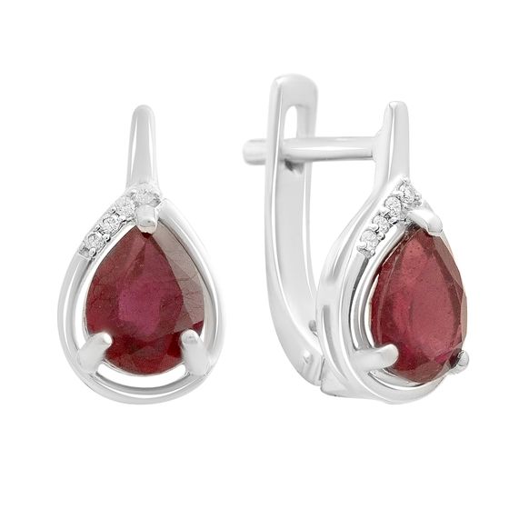 Серебряные серьги с рубином 3.31ct, фианитами