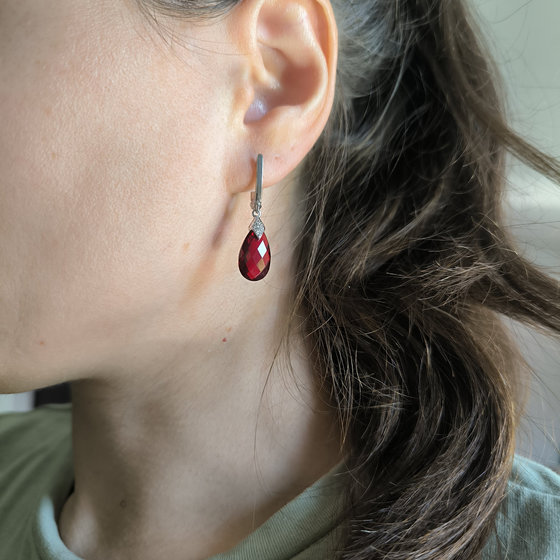 Серебряные серьги с гранатом nano 8.841ct, фианитами