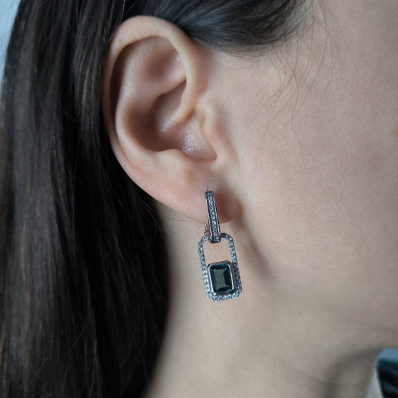 Серебряные серьги с топазом Лондон Блю 2.516ct, фианитами