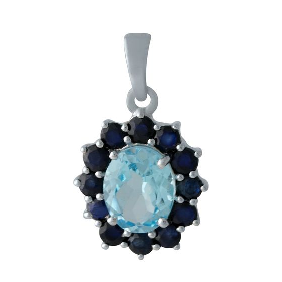 Серебряная подвеска с сапфиром 5.58ct, топазом