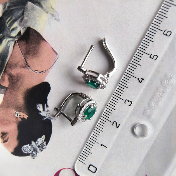 Серебряные серьги с агатом 1.994ct, фианитами