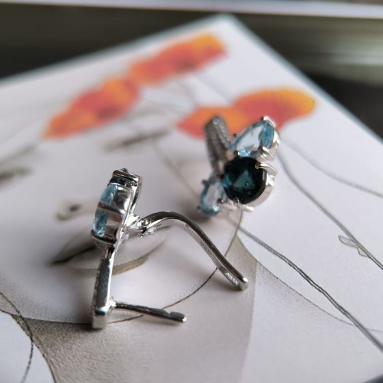 Серебряные серьги с топазом Лондон Блю 7.85ct, топазом