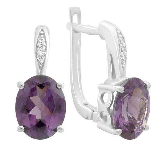 Серебряные серьги с александритом 6.017ct, фианитами