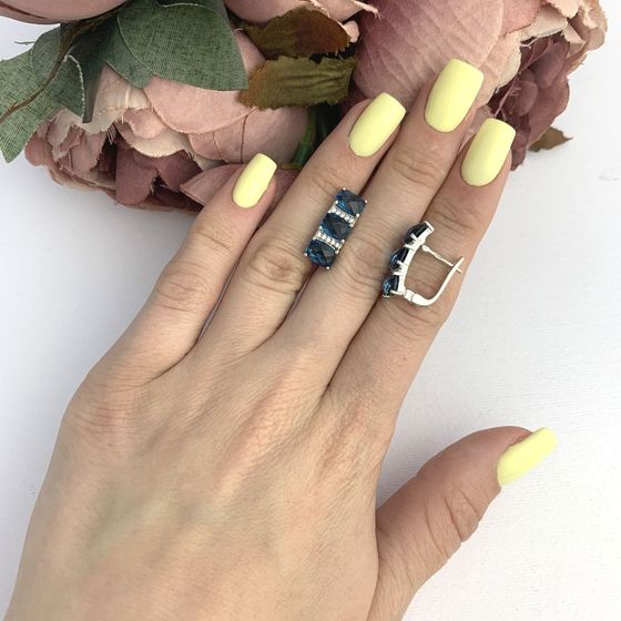 Серебряные серьги с топазом Лондон Блю 4.738ct