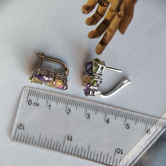 Серебряные серьги с аметистом, хризолітом, цитрином