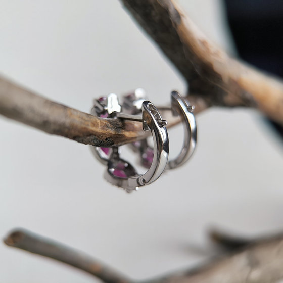 Серебряные серьги с рубином 4.193ct, фианитами