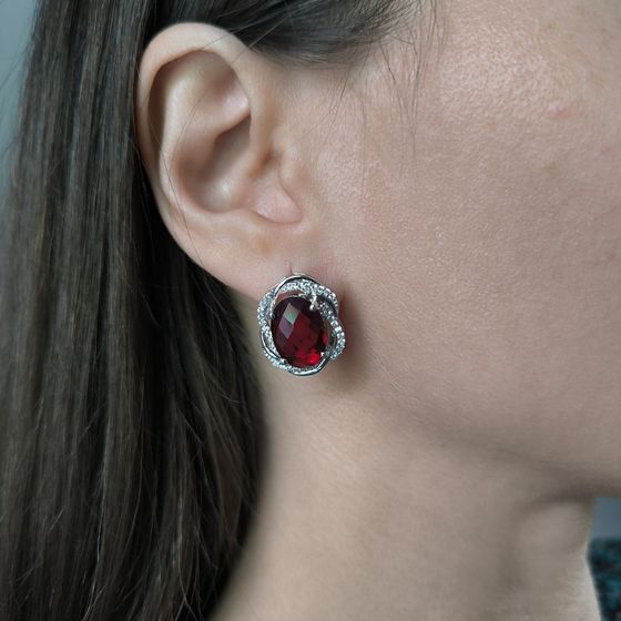 Серебряные серьги с гранатом nano 9.683ct, фианитами