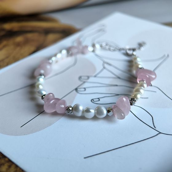 Серебряный браслет с кварцем, жемчугом барочным