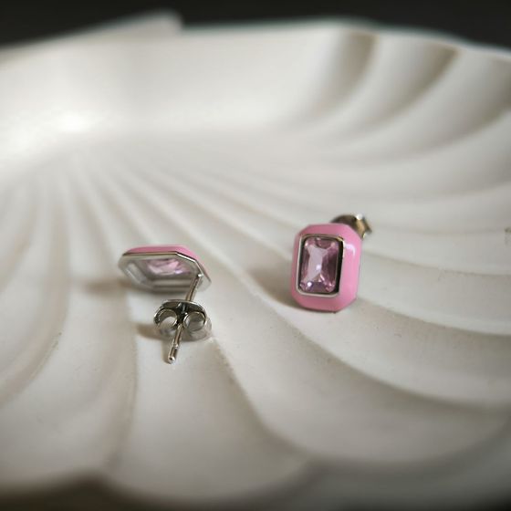 Серебряные серьги с фианитами, емаллю