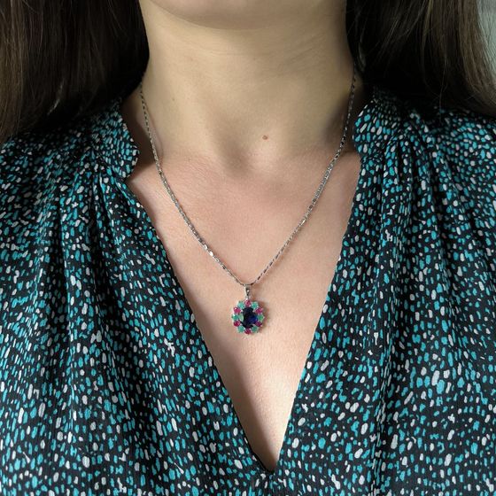 Серебряная подвеска с сапфиром 5.58ct, рубином, изумрудом