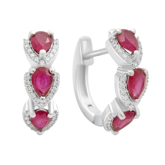 Серебряные серьги с рубином 4.193ct, фианитами