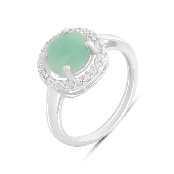 Серебряное кольцо с изумрудом, фианитами