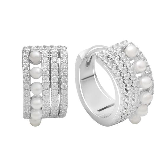 Серебряные серьги с жемчугом, фианитами