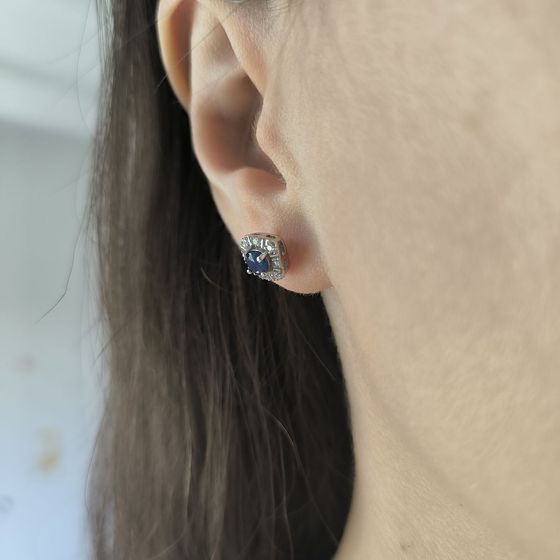 Серебряные серьги с сапфиром 1.028ct, фианитами