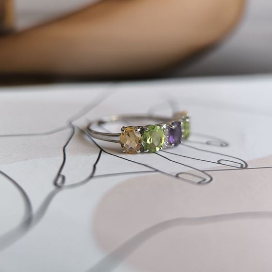 Серебряное кольцо с аметистом 1.955ct, цитрином, хризолітом